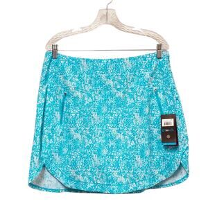 IBKUL Cooling Skort Womens XL Turquoise White Print Pull On UPF 50+